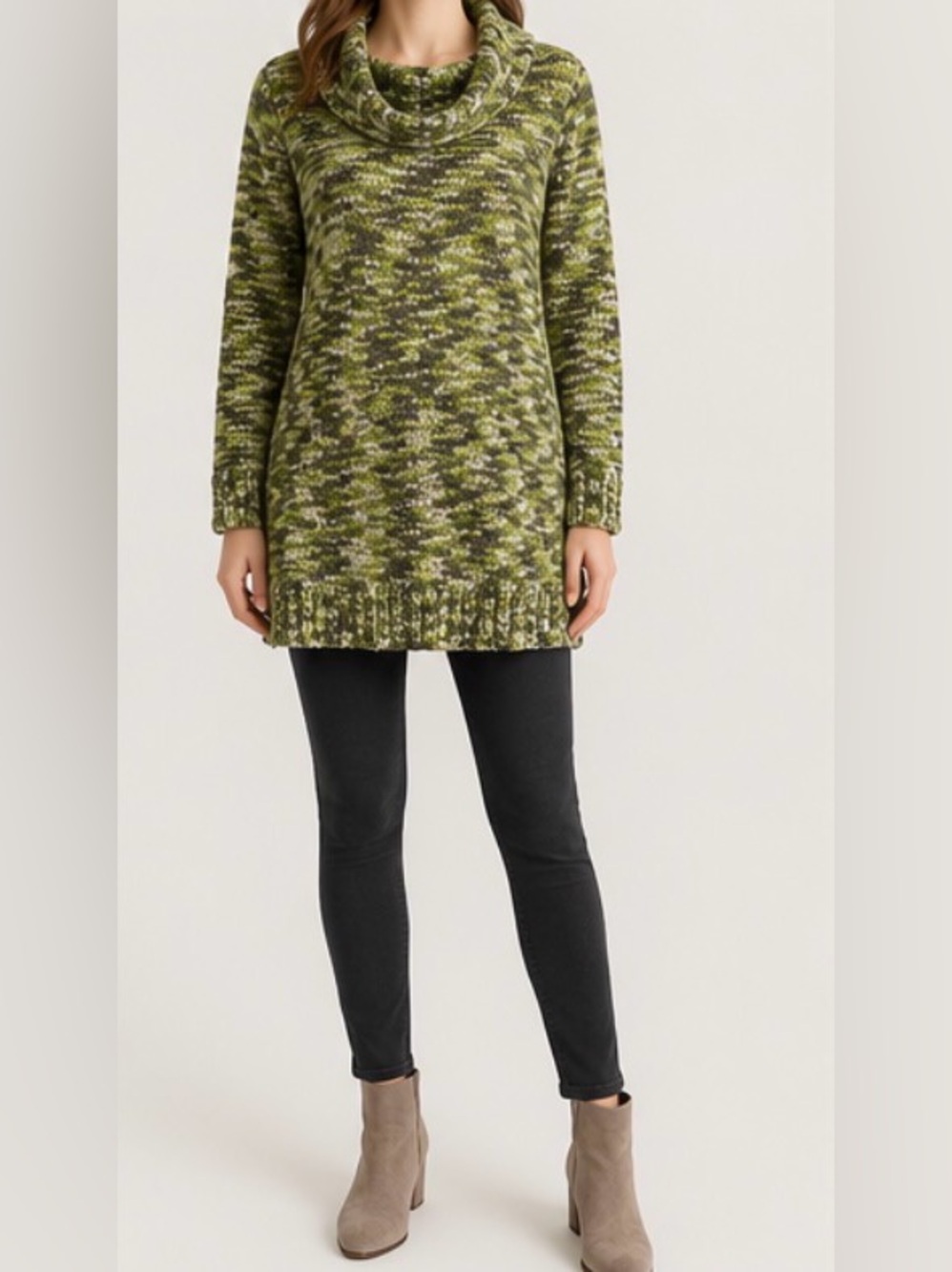 Kenar Olive & Moss Marled Cowl-Neck Sweater soft